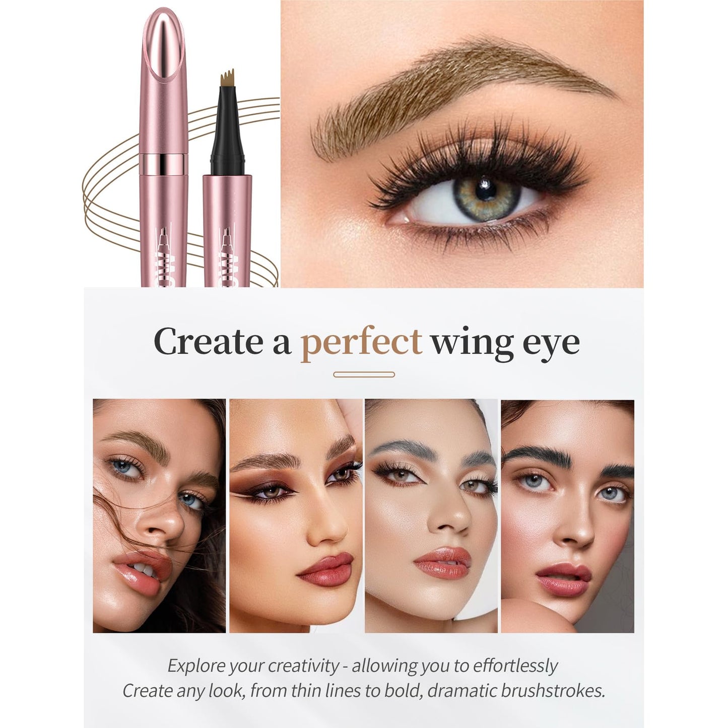 Mikloven New 4 Tip Eyebrow Pencil, Magic Liquid Microblade Brow Pen, Waterproof Long-Lasting Light Brown Brow Tint, Natural Hair-Like Strokes for Defined Contouring Brows Includes Eyebrow Razor