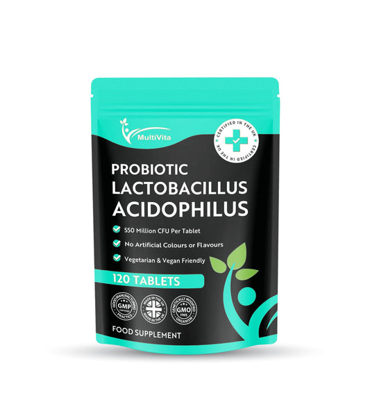 Acidophilus Lactobacillus Probiotic - 120 x 550 Million CFU Tablets - Supports Healthy Gut Microbiome & Digestion System - Reduce Bloating - Probiotic Supplements for Men & Women - Vegan and GMO Free