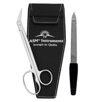 Asm Instruments ASM Toe Nail Scissors Clippers + Nail File with Pouch - Extra Long Handle Stainless Steel Toenail Scissor for Fingernail & Thick Ingrown Toenails Chiropody Podiatry Nail Clippers for Women & Men