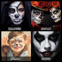 MAINT-CÖLLINTEC White Black Face Paint Makeup Halloween 100g, Halloween Make Up Kit Kids Adults, Halloween Face Paints Kit for Children, Skeleton Zombie Clown Makeup Halloween, Body Paint for Fancy Dress, Festivals