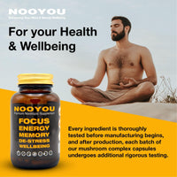 NooYou Nootropic Brain Supplement Mushroom Complex Increased Energy, Focus, Memory Wellbeing Formula Alpha GPC, Lions Mane, Ashwagandha, 60 Capsules