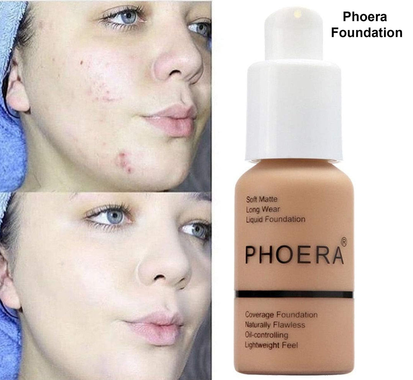 Glamza PHOERA Foundation Concealer Makeup Full Coverage Matte Brighten Long Lasting UK (102 NUDE)