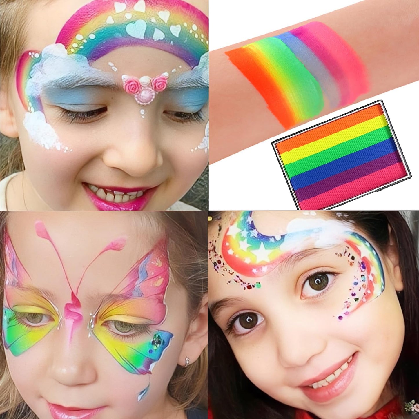 Mikloven Rainbow Face Paint Palette, Water Soluble & Quick Drying, Professional Body & Face Painting Kit for Theatre, Carnival, Festivals, Cosplay Parties, Colourful Make-Up (25g)
