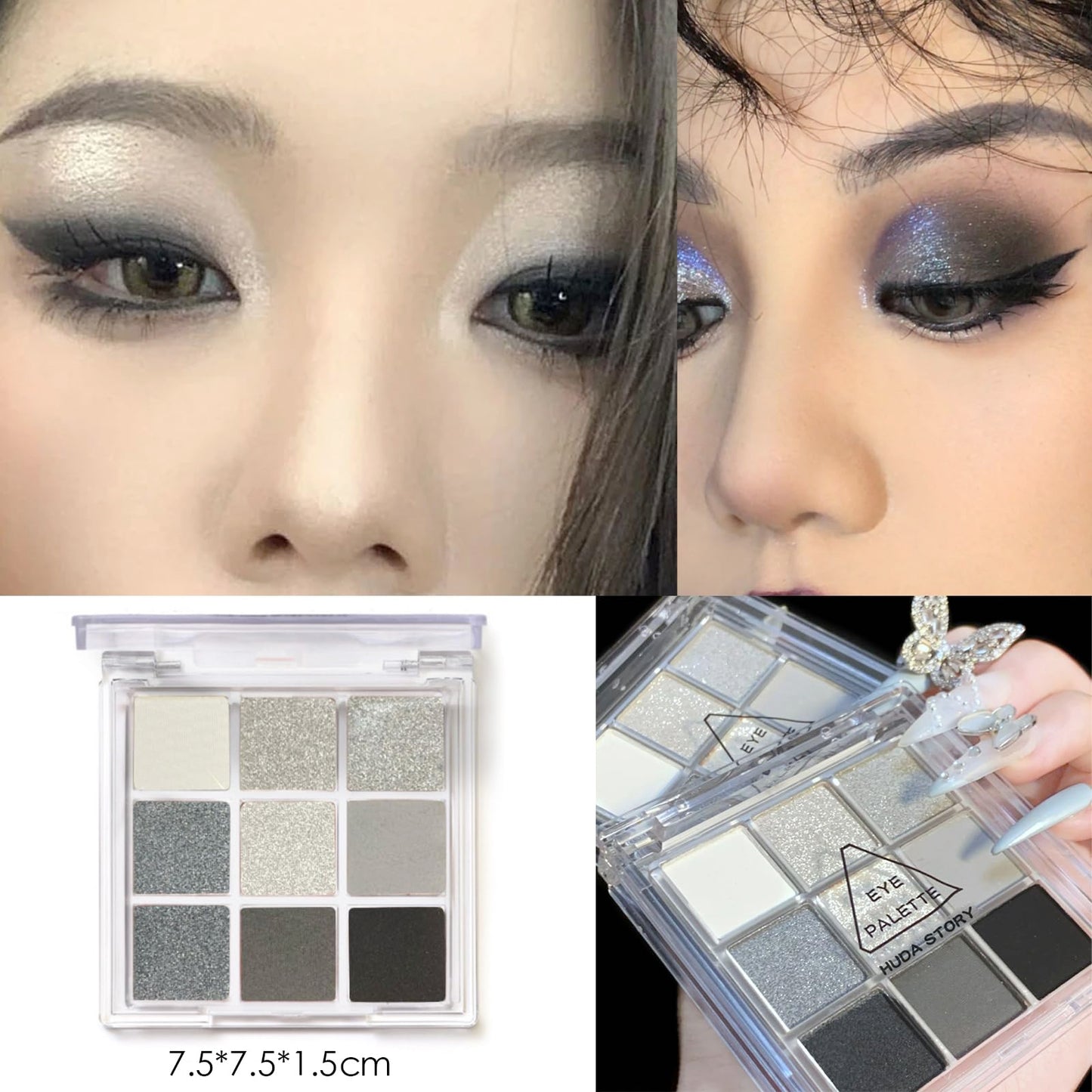 HAORQEE Black Eyeshadow Palette, Smokey Glitter Silver Gothic Eye Shadow Make Up Palettes White Grey Matte Cold Neutral Long Lasting Waterproof Eye Shadows Pallets for Women Girls Halloween Goth Gifts