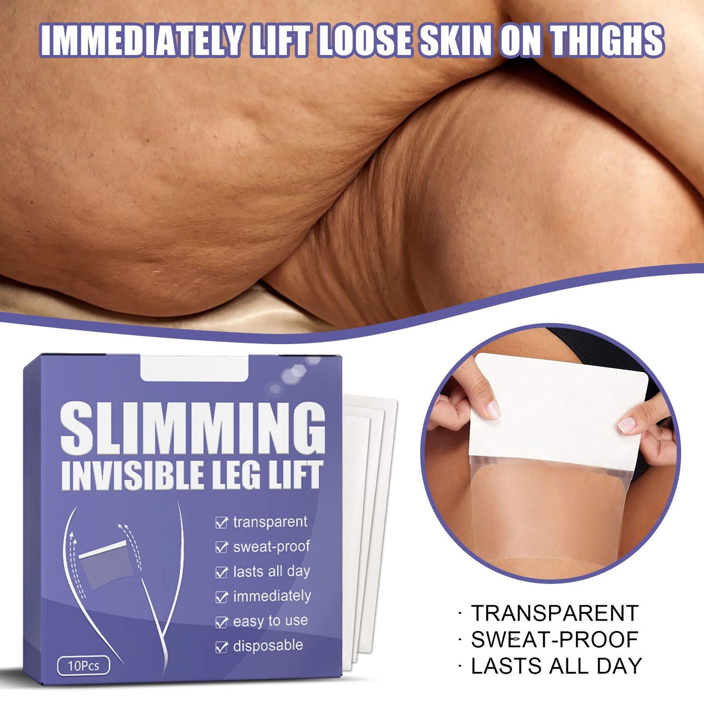 10pcs Body Tape for Skin Thigh Lift, Firming Thigh Lift Tape, Invisiblely Sticker,Leg Firming Lifters, Invisible Body Shaping, All-Day Sweatproof, for Men & Women
