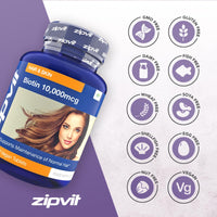 Zipvit Biotin Hair Growth Supplement 10000mcg, 180 Vegan Tablets (6 Months Supply). High Strength Biotin for Hair and Skin. Supports Hair Growth & Skin Health. Vegan Hair Vitamins for Women & Men