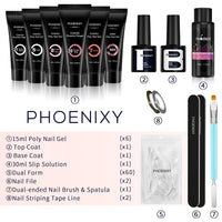 phoenixy Phoenixy Poly Nail Gel Kit, 6 Colour Poly Nail Gels Set 15ML Clear Nude Pink Builder Nails Gel Nail Extension Basic Gifts Kits for Women