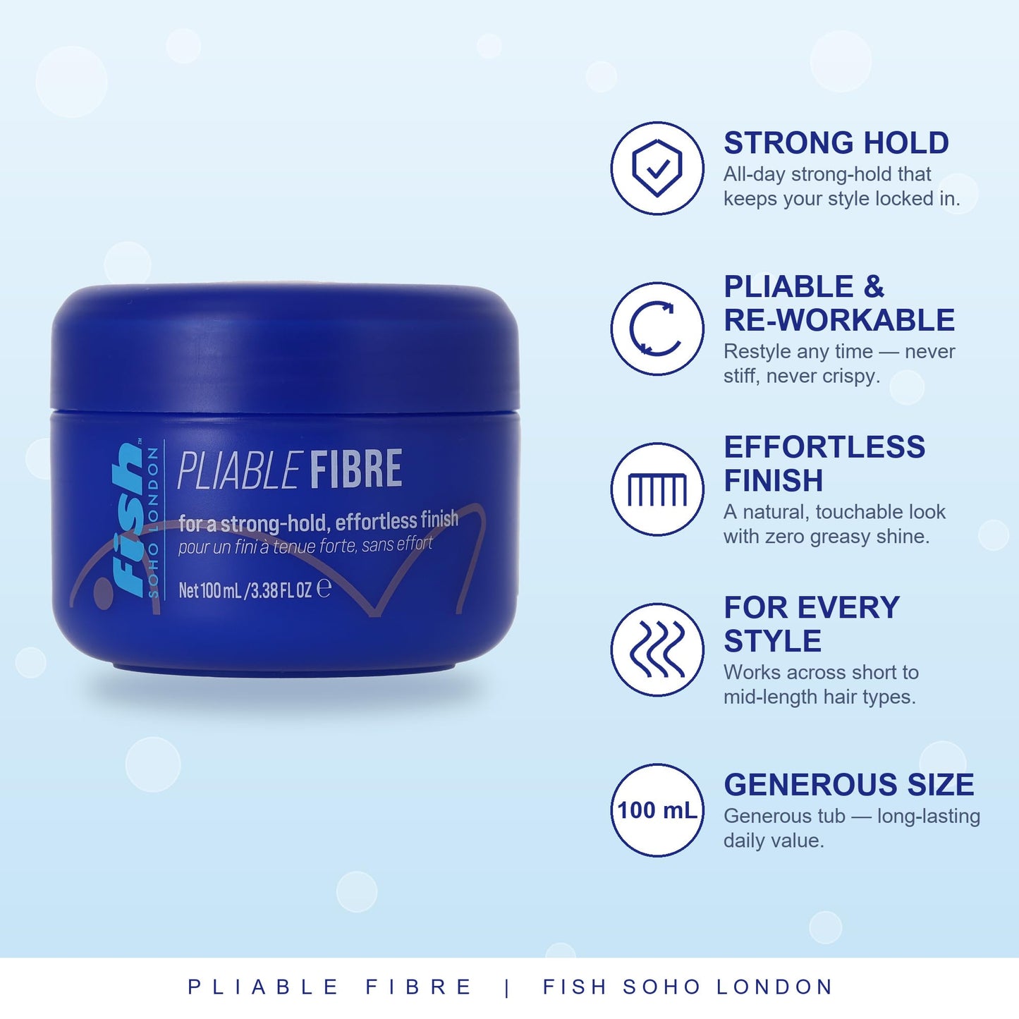 fish FISH Original Fishfibre Pliable Fibre, Mens Hair Styling Product Suitable for Short & Medium Length Hair. Stylist & Barber Used. Super Matt Finish Firm Hold, Natural & Defined Look, 100ml