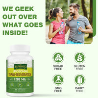 1200mg Liposomal Trans-Resveratrol, 98% Pure Formula, Trans Resveratrol Supplement, 60 Softgels for Heart, Skin, and Anti-Aging Antioxidant, Better Absorption