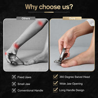 FERYES 360° Rotating Nail Clippers for Seniors, Long Handle Fingernail Clippers for Men and Women, Ergonomic EZ Grip Toenail Clippers for Thick Nails