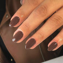 KQueenest Light Brown Press on Nails Short Oval, Short False Nails Almond, Glossy Solid Round Fake Nails Set, Reusable Natural Gel Stick on Nail for Women Finger Daily Wear 24 Pcs