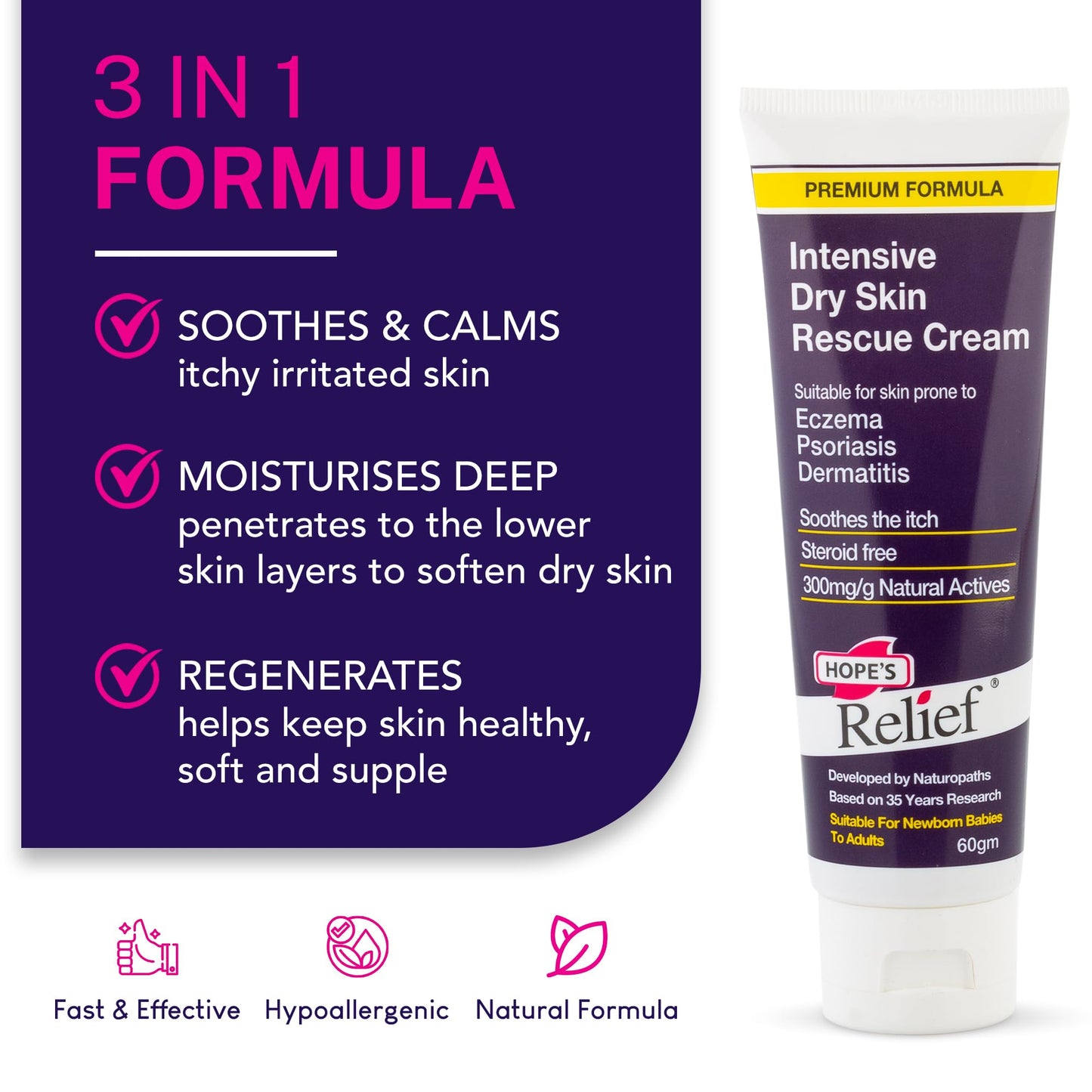 Hopes Relief Hope's Relief Natural Intensive Dry Skin Cream VALUE 6 PACK BUNDLE for Face,Hands,Body Moisturiser, Eczema, Psoriasis and Dermatitis Treatment ideal for dry itchy skin and irritated skin 60g