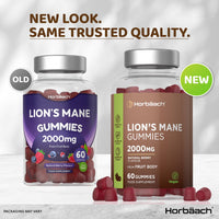 Horbäach Lions Mane Gummies 2000mg | High Strength Lions Mane Supplement | Mushroom Extract | Natural Berry Flavour | 60 Vegan Gummies | by Horbaach