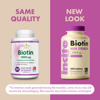 Incite Nutrition Biotin Hair Growth Support Supplement 12,000mcg - 400 Tiny 6mm Tablets (Full Year Plus Supply) - for Men & Women