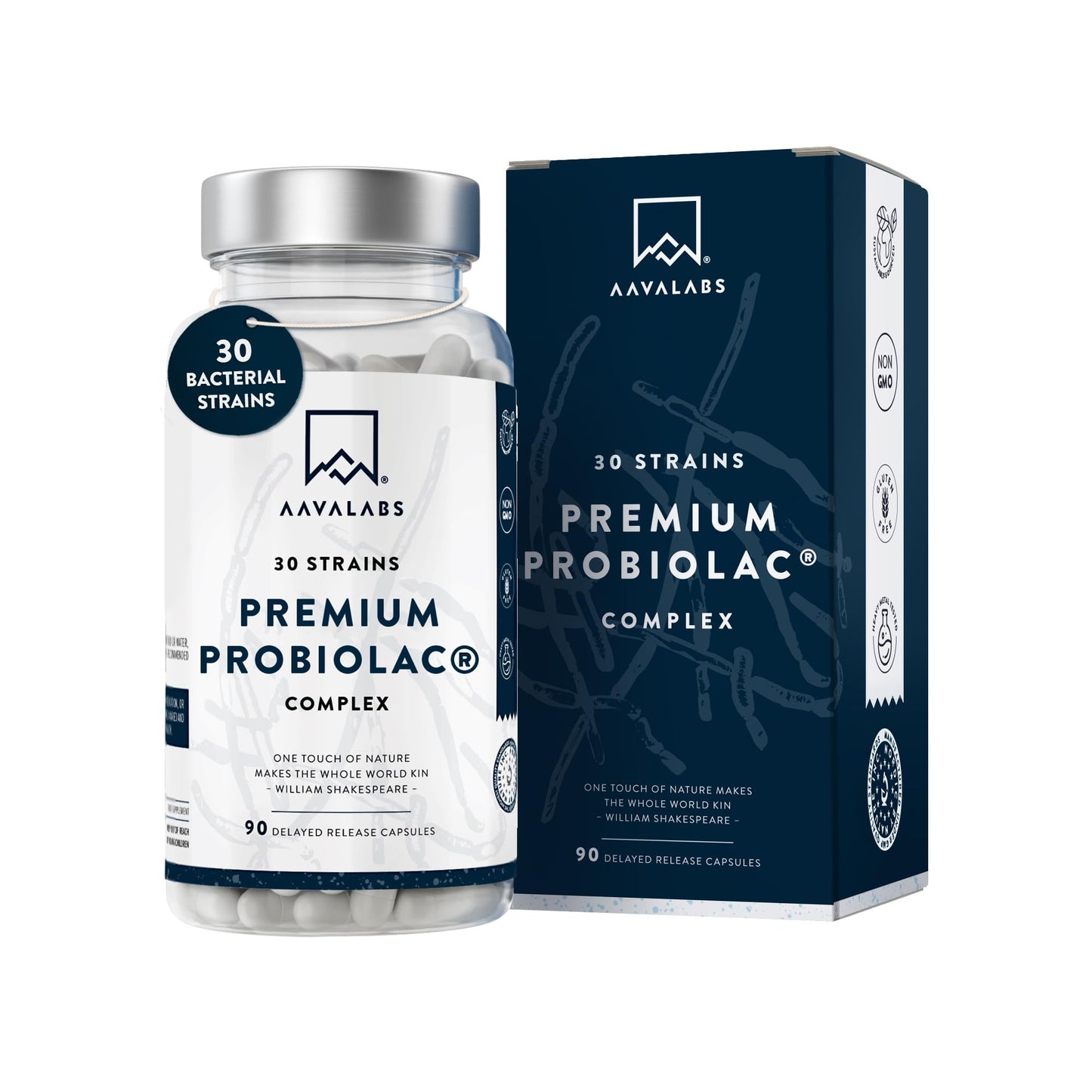 Bio Cultures Complex [ 120 Billion CFU ] 30x Bacterial Strains incl. Lactobacillus Acidophilus & Bifidobacterium per Serving - 90 Capsules - 3rd Party Tested