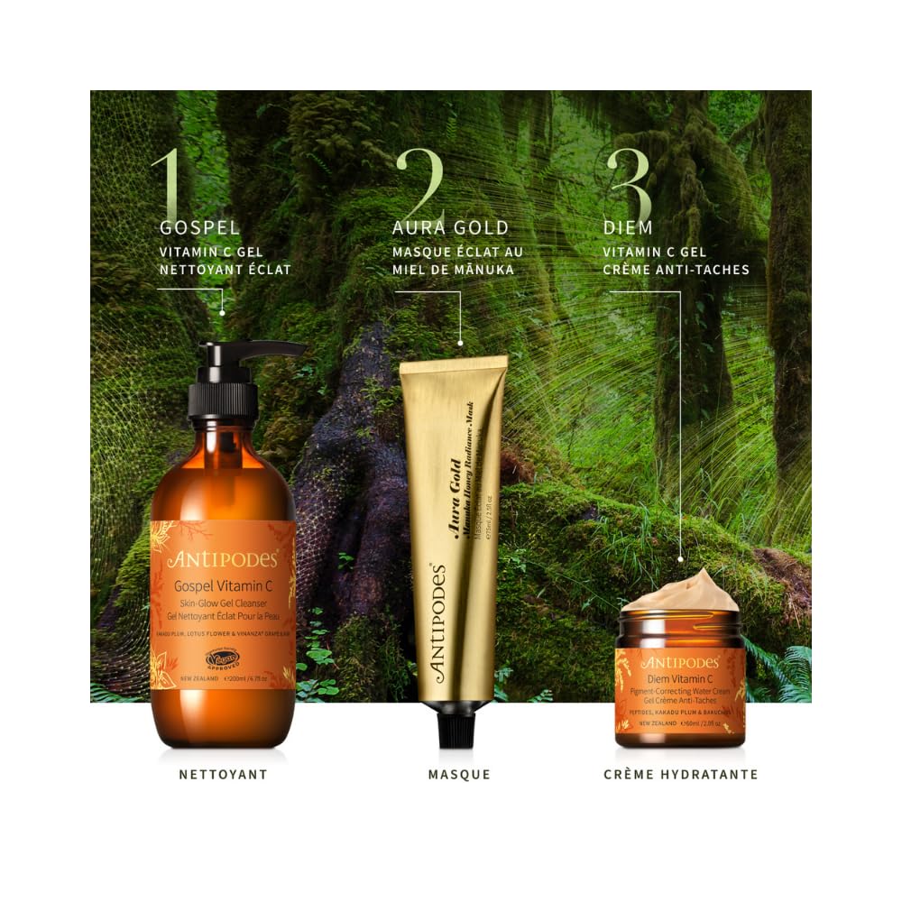 Antipodes Aura Gold Mānuka Honey Radiance Mask 75ml – Brightening & Hydrating Face Mask with Vitamin C, AHAs & Ceramides – Targets Dullness, Pigmentation & Fine Lines – Certified Vegetarian Skincare