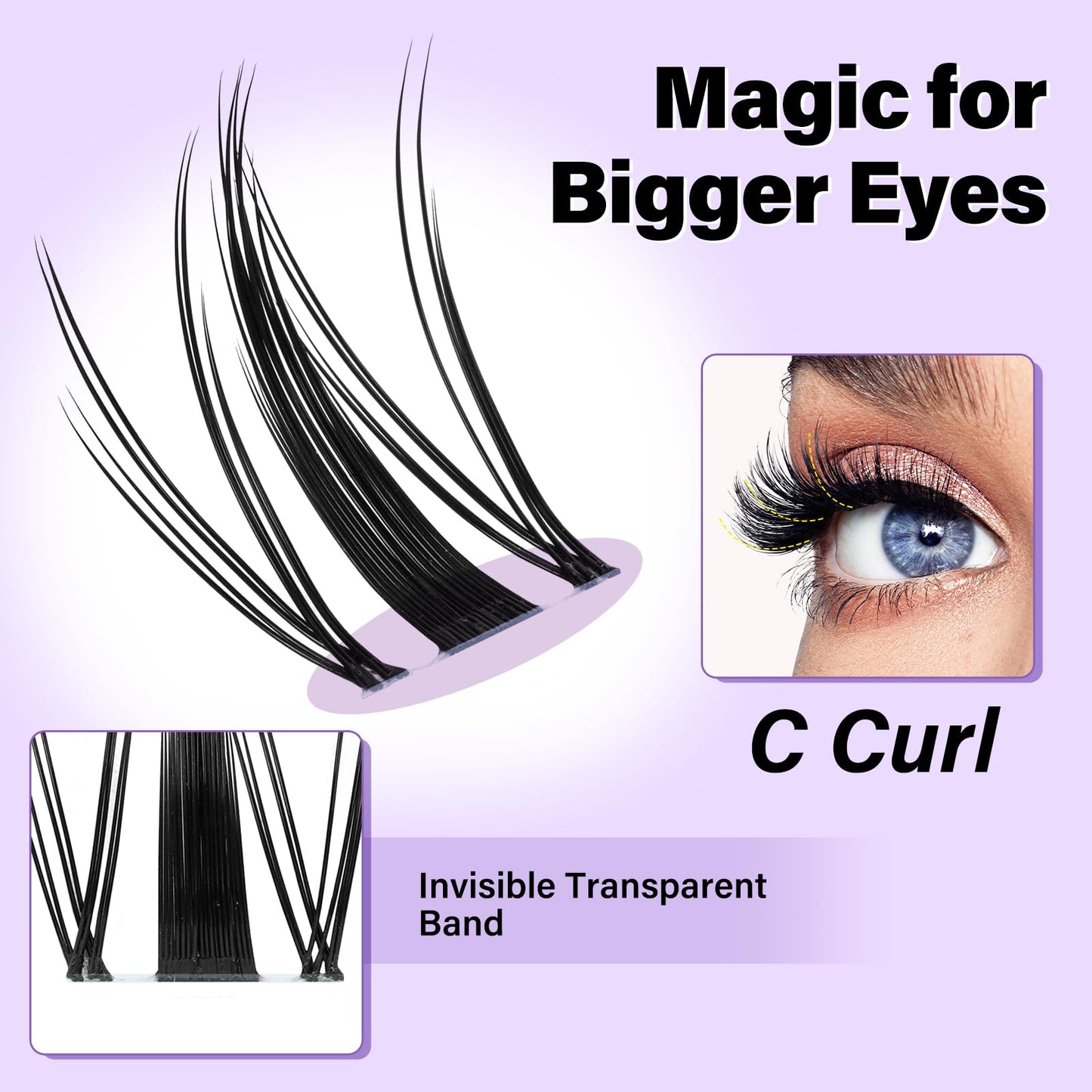 BelleQiana B&Q Fairy Cluster Lashes Kit 8-18mm Individual Eyelashes Invisible Band 144pcs Manga Lashes Eyelashes Individual Kit Soft & Waterproof Lash Clusters with Bond & Seal & Removal (Kit-Fairy Lash)