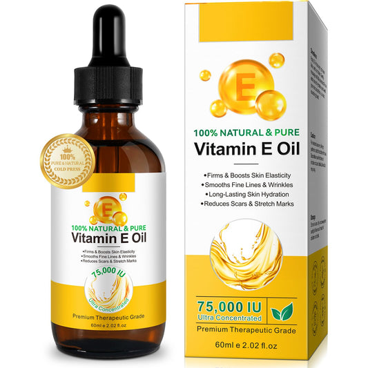 Generic Vitamin E Oil for Skin 75,000 IU, 2Fl Oz Pure Vitamin e Oil for Scars, Hair, Face and Scalp, Moisturizing Dry Skin, Reduces Winkles and Fine Lines, Perfect Bath and Body Oils