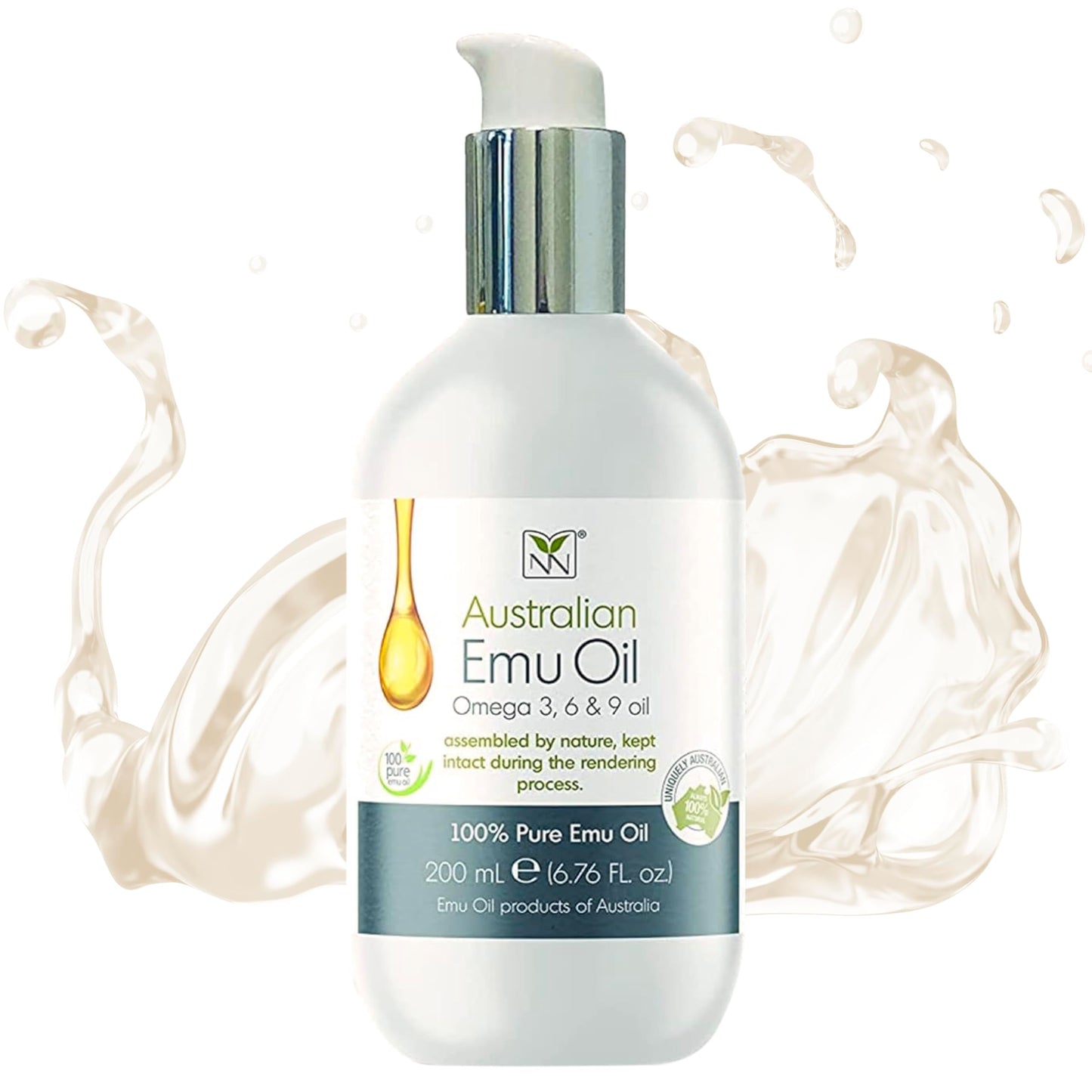 YNN Y-NOT-NATURAL Emu Oil for Skin & Hair - Scalp, Nails, Hair, Face and Body Oil Infused with Omega 3, 6, 9, Vitamins, & Minerals - 60mL Unscented Body & Face Serum for Fine Lines, Stretch Marks, Dry Lips & Cuticles