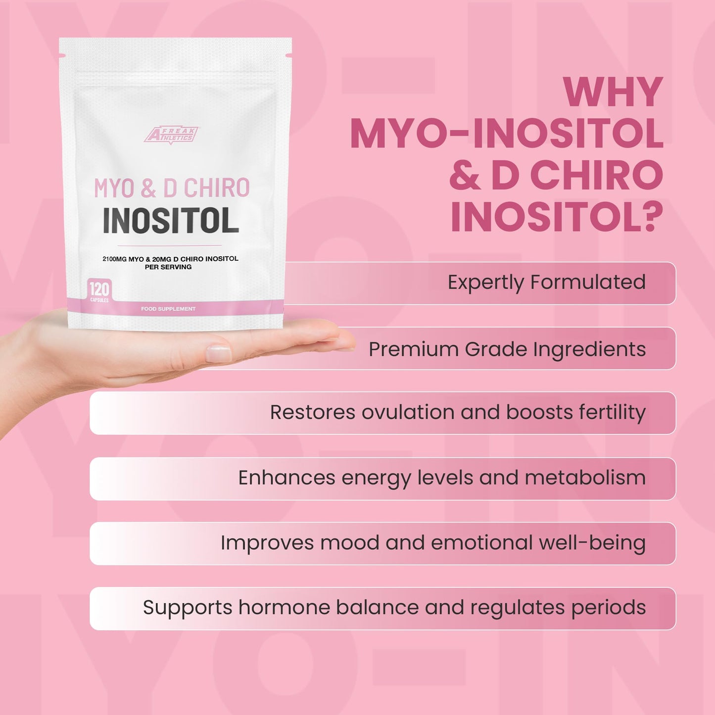 Freak Athletics Myo-Inositol & D Chiro Inositol - Supports Women with PCOS -120 Capsules - Promotes Hormonal Balance & Normal Ovarian Function