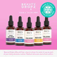 Beauty Dropz Hyaluronic Oral Skin Care Drops – Radiant Skin – Vitamin C – Plumping Support – Vitamin B5 / Vegan Liquid Supplement with Zinc & Glycerine – Berry Flavour – 60ml