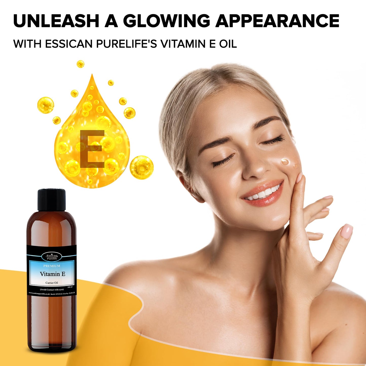 Essican Purelife Vitamin E Oil - Vitamin E Oil for Skin, Vit E Pure Oil, Vitamin E Oil for Hair - 100% Pure Natural Vitamin E Oil for Face, Vitamin E for Scars - Pure Vitamin E Oil for Nails - 100ml