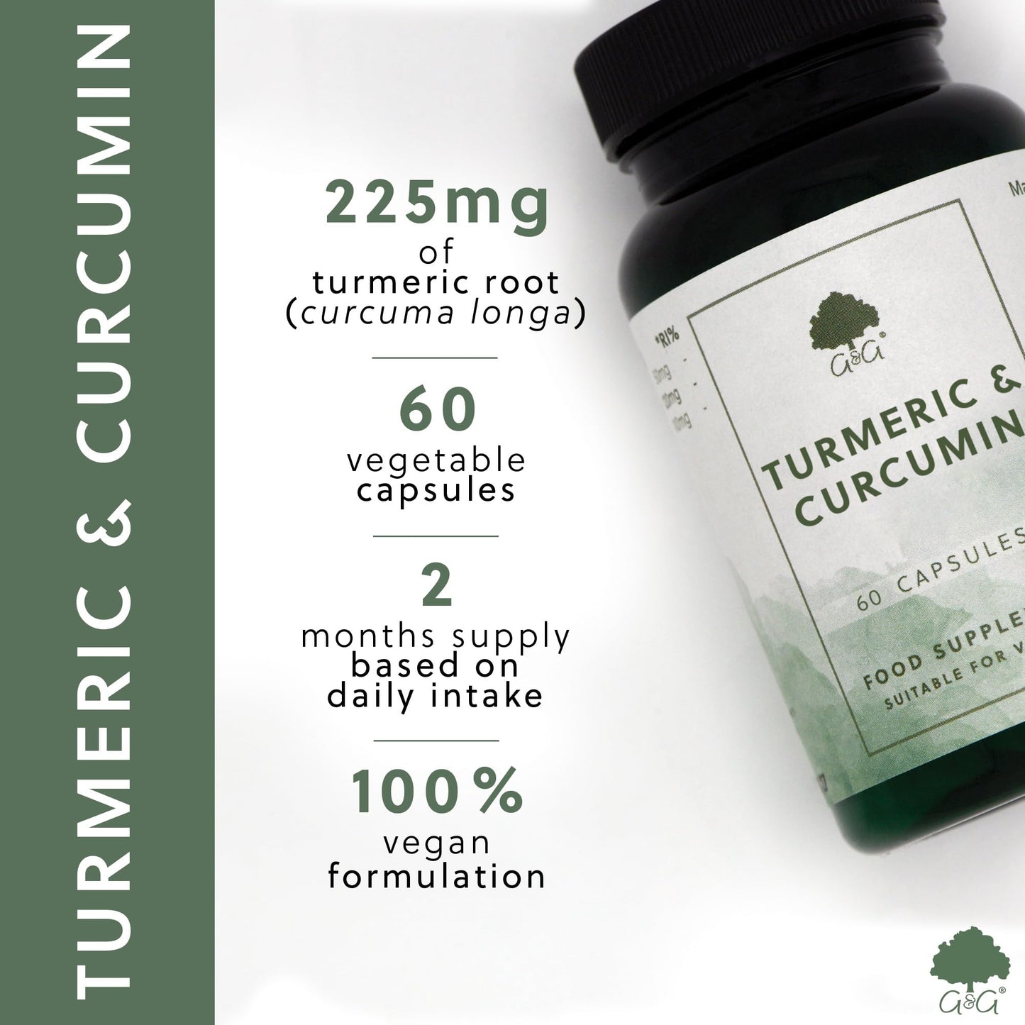 Turmeric & Curcumin 500mg - 95% Curcuminoids - High Strength with Black Pepper for Enhanced Absorption - 60 Vegan Capsules - Natural Anti-Inflammatory - UK-Made - No Additives - G&G Vitamins