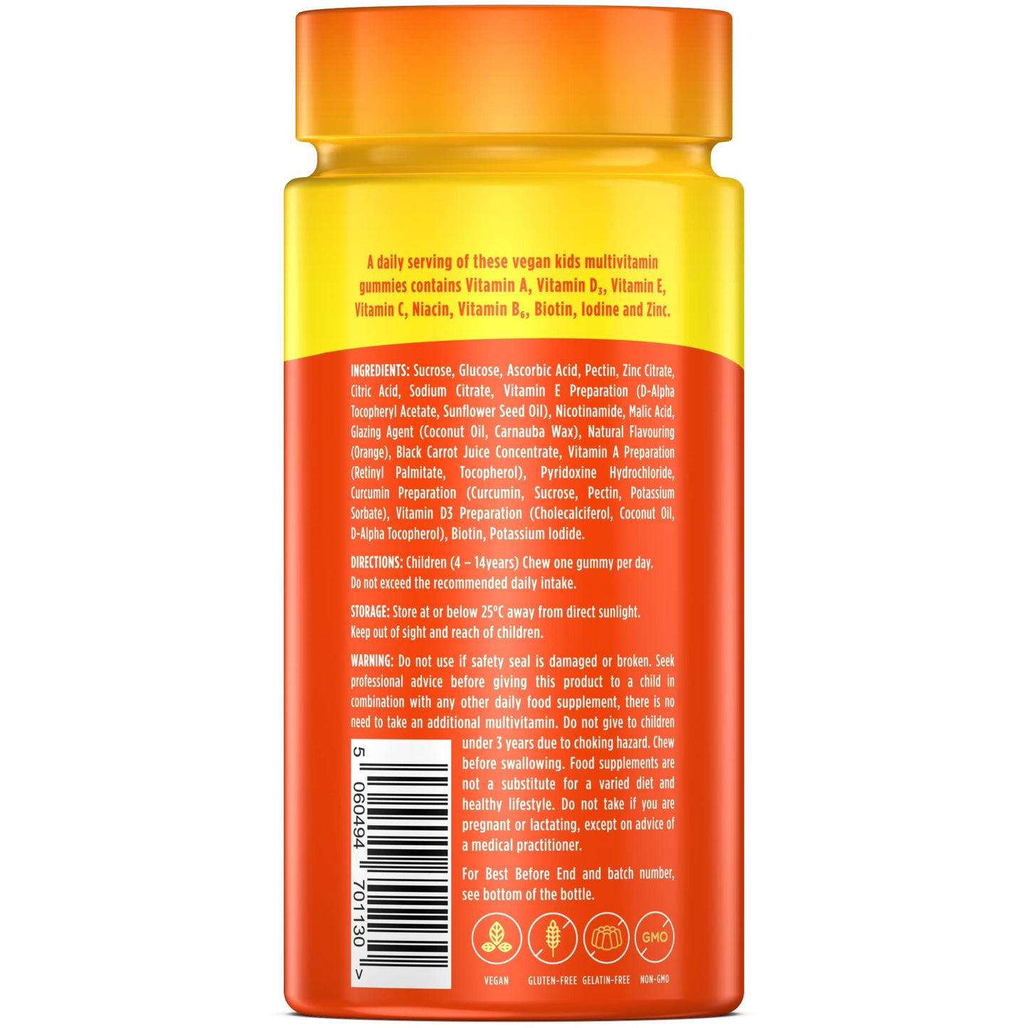 Wellgard Vegan Childrens Vitamins, Kids Multivitamin Gummies - Kids Vitamins Multivitamins, 60 Gummies, Orange Flavour