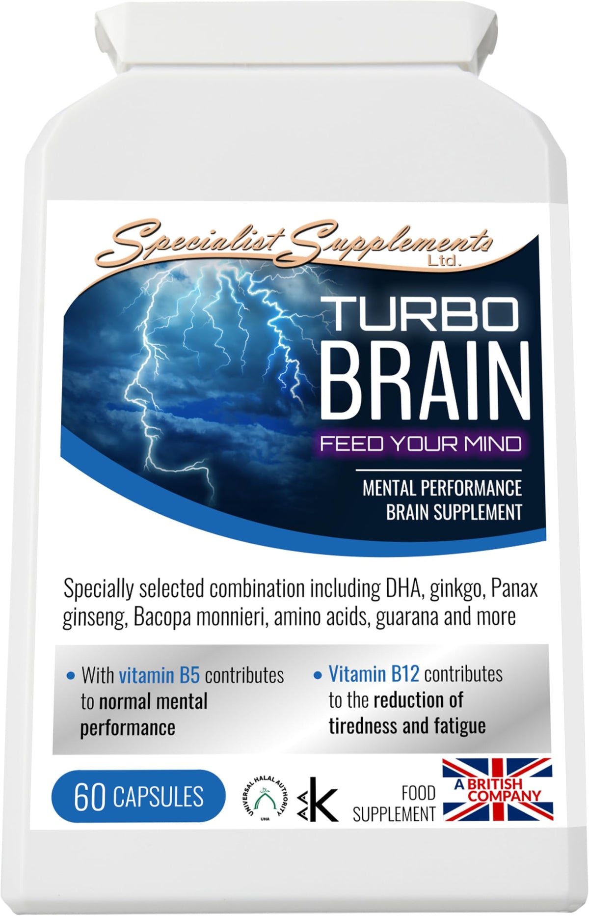Specialist Supplements Turbo Brain (Mental Performance Brain Supplement), 60 Capsules