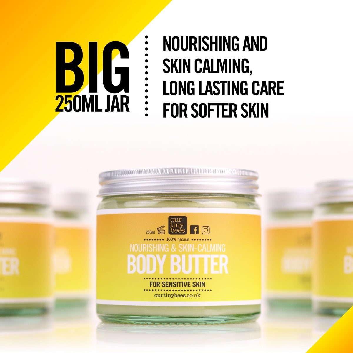 Our Tiny Bees Unscented Body Butter | 100% Natural | Jojoba-Rich for Deep Hydration & Soft Skin | Nourishing skin softening, for prevention and healing of Eczema 250ml. (Unscented)