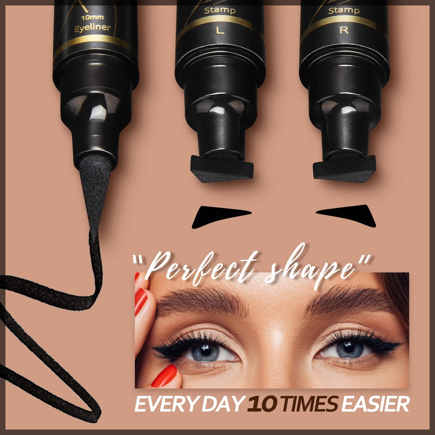 Anglicolor 2PCS Eyeliner Stamp Set - Wing Cat Eye Stamp - Black Eyeliner Pen,Waterproof Long Lasting Liquid Eye Liner,Winged Eyeliner Pencil Easy to Use (01)