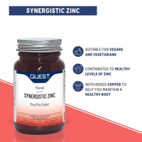 Quest - 30x 15mg Synergistic Zinc with Copper for Immune System Support & Hair, Skin & Nails Booster. Daily Vegan & Gluten Free Zinc Supplements Capsules for Immunity & Antioxidant (Pack of 1)