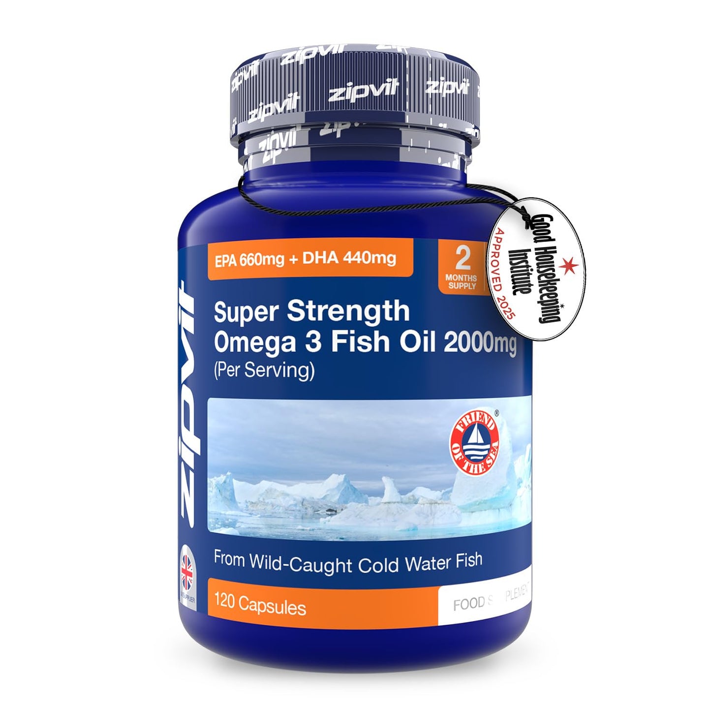Zipvit Omega 3 Fish Oil 2000mg, EPA 660mg DHA 440mg per Daily Serving. 120 Capsules (2 Months Supply)