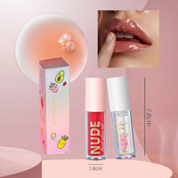LYNTYAOU Lip Oil Care Moisturizing Gloss Oils Set, 2PCS Plumping Fruit Balm Lips Glow, Transparent Hydrating Lipstick Lip Masks (Coconut & Strawberry)