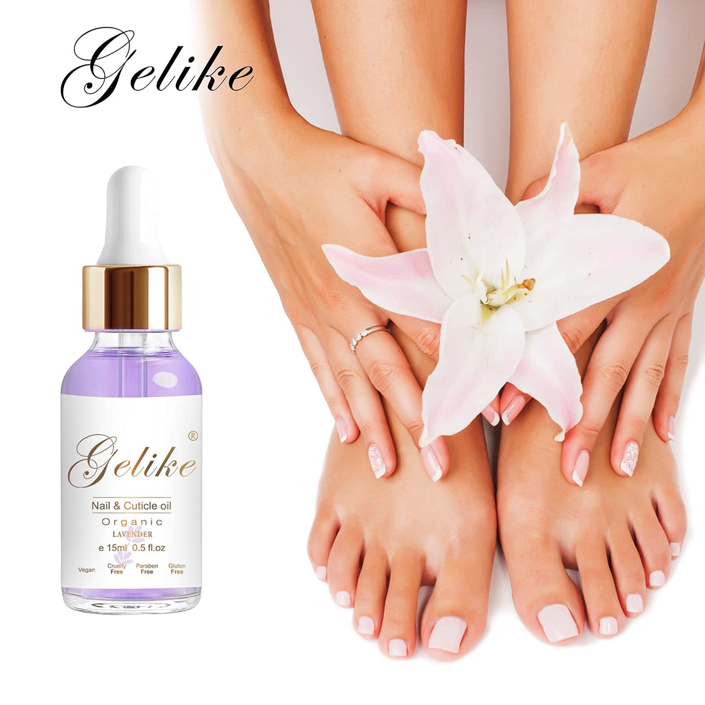 Gelike ec Organic Cuticle Nail Oil 15ml Vitamin B& E Essential Oil Moisturize with Convinient Dropper Design, Nail Cuticles Oils Treatment Damaged Dry for Nail Care Repair Growth (Lavender)