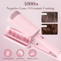 AISEELY 32MM Ceramic Curling Wand - 3 Barrel Deep Wave Hair Curler with Adjustable Temp (160°C-220°C), Anti-Scald Design & Travel Lock | Frizz-Free Waves for All Hair Types | Pink