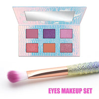 LYNTYAOU Pink Eyeshadow Palette, 6 Colour Natural Pink Purple Coral Shimmer Eye Shadow Pallets for Women, Cool Girl Matte Make Up, Waterproof Make-Up Palettes with Mermaid Brush