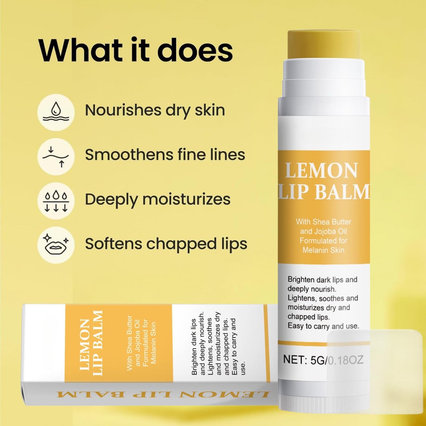 SHEBEEDO Lemon and Turmeric Lip Balm Lightening for Dark Lips,Lip Repair Balm for Brighten & Nourish Dark Lips Effortlessly,Lip Exfoliator Scrub for Softening & Moisturizing,Hydrating Repairing