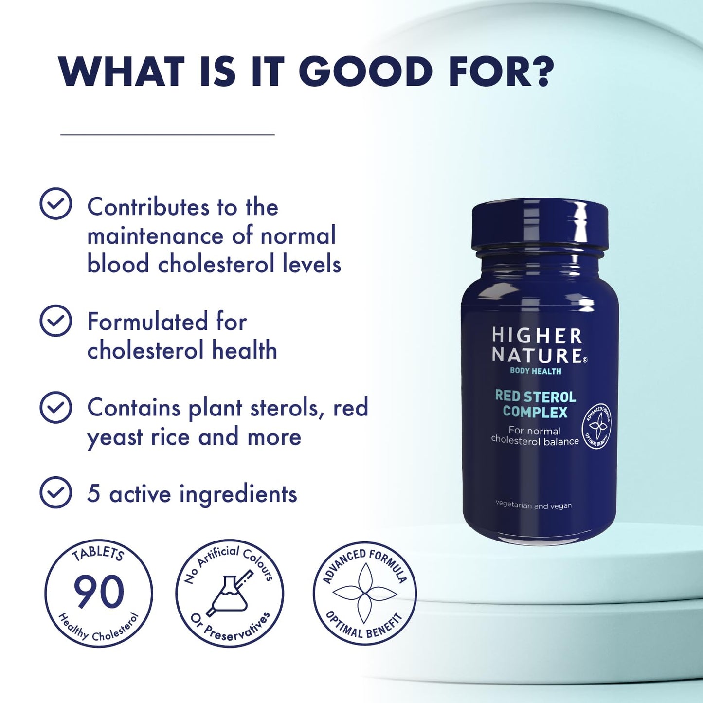 HIGHER NATURE Higher Nature - Red Sterol Complex - Plant Sterols- Red Yeast Rice - Policosanol - for Normal Cholesterol Balance - Vegetarian & Vegan - 90 Tablets