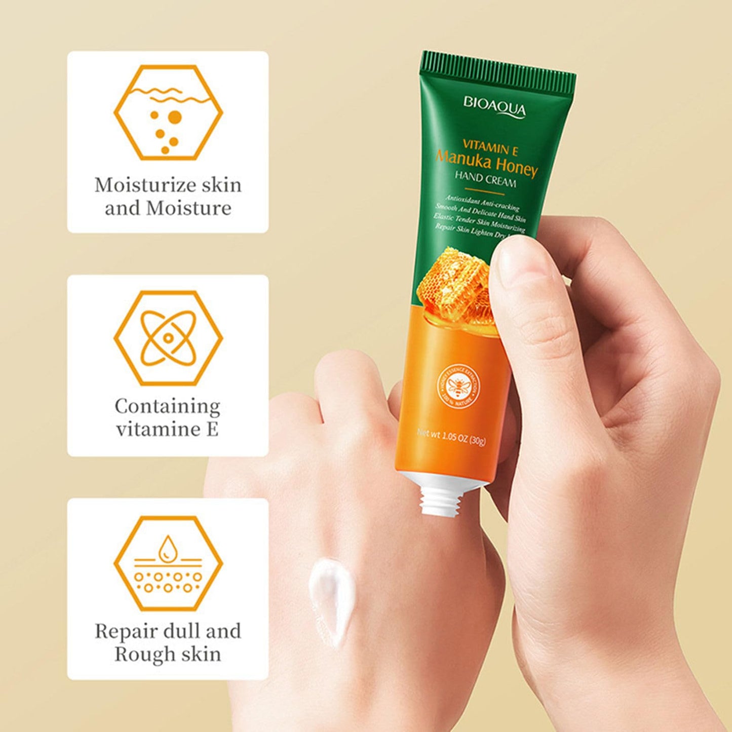 Grospe 2 Pcs Vitamin E Manuka Honey Hand Cream Bright Moisturising Anti-Cracking Repair Glowing Anti-Aging Nourishing Hand Cream Skincare