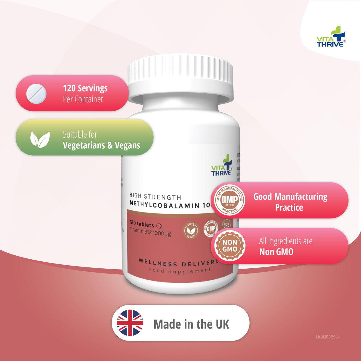 Vita Thrive VitaThrive® Vitamin B12 1000µg Tablets – High Strength Methylcobalamin Vitamin B12 Supplement for Energy, Cognitive Function & Nervous System Support – Vegan Tablets – 120 Tablets