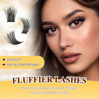 QUEWEL Cluster Lashes Kit Fluffy Lash Clusters, 144 pcs Thick Lashes Individual Cluster with 16ml Bond and Seal Lash Glue, Lash Applicator Easy to Use at Home (3D-Honey01 Kit)