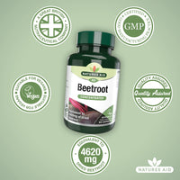 Natures Aid Beetroot 4620mg Supplement - Concentrated High Potency 9240mg Dried Root 1400mg Beetroot Extract - Supports Blood Pressure, Digestion and Detox - Non-GMO, Vegan, Gluten-Free - 60 Capsules