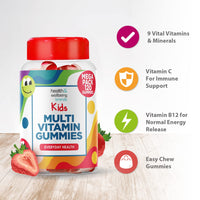 Club Vits Kids Multivitamin 120 Strawberry Flavour Gummies - Strawberry Contains 9 Essential Vitamins + Minerals Including Vitamin C D A & B Vitamins for Childrens - Pack of 120 Chewable Vitamins