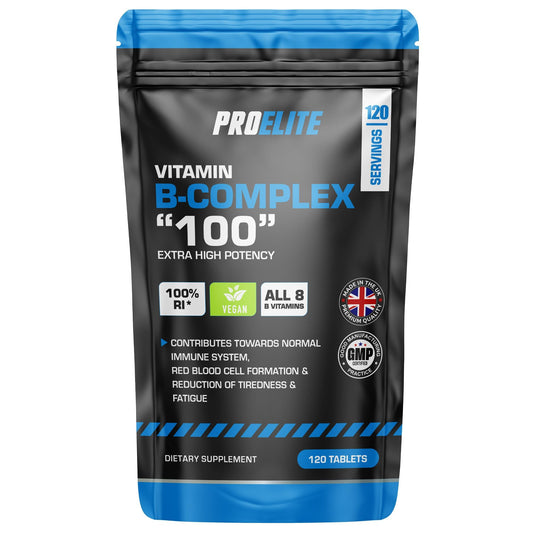 Vitamin B Complex - 120 High Strength Tablets - All 8 B Vitamins B1 - B2 - B3 - B5 - B6 - B12, Biotin, Folic Acid - Reduction of Tiredness & Fatigue PROELITE