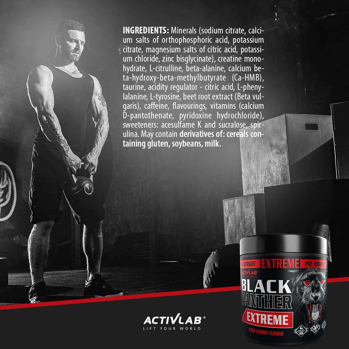 Activlab Black Panther Extreme 300g, Pre Workout Powder Energy, Physical Performance with Citrulline, Creatine, Beta Alanine, Caffeine, VIT B, HMB, 300g, 15 Servings (Black Currant)