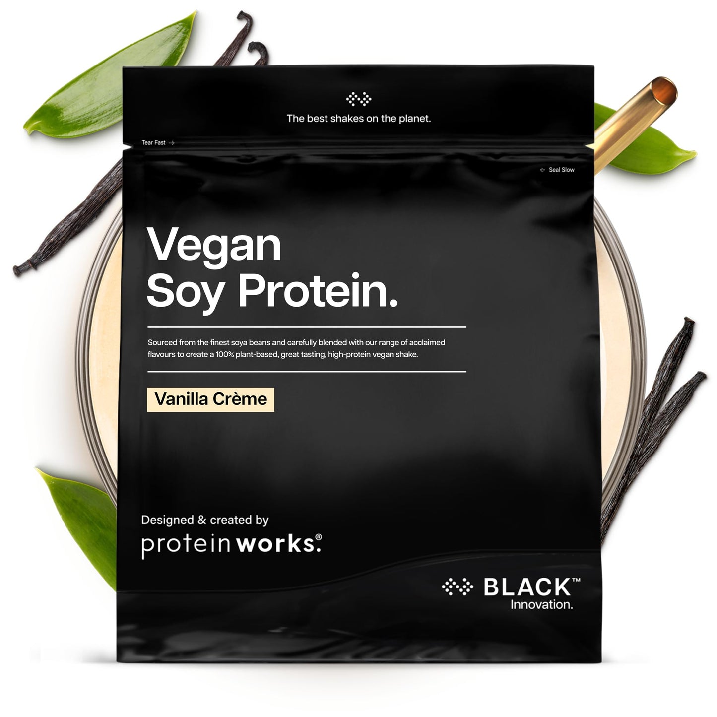 Protein Works | Vegan Soy Protein - Black Innovation, Premium Soy Protein Isolate, Low Fat, No Added Sugar, 27g Protein, 100% Plant-Based Nutrition, Vanilla Crème, 16 Servings, 500g