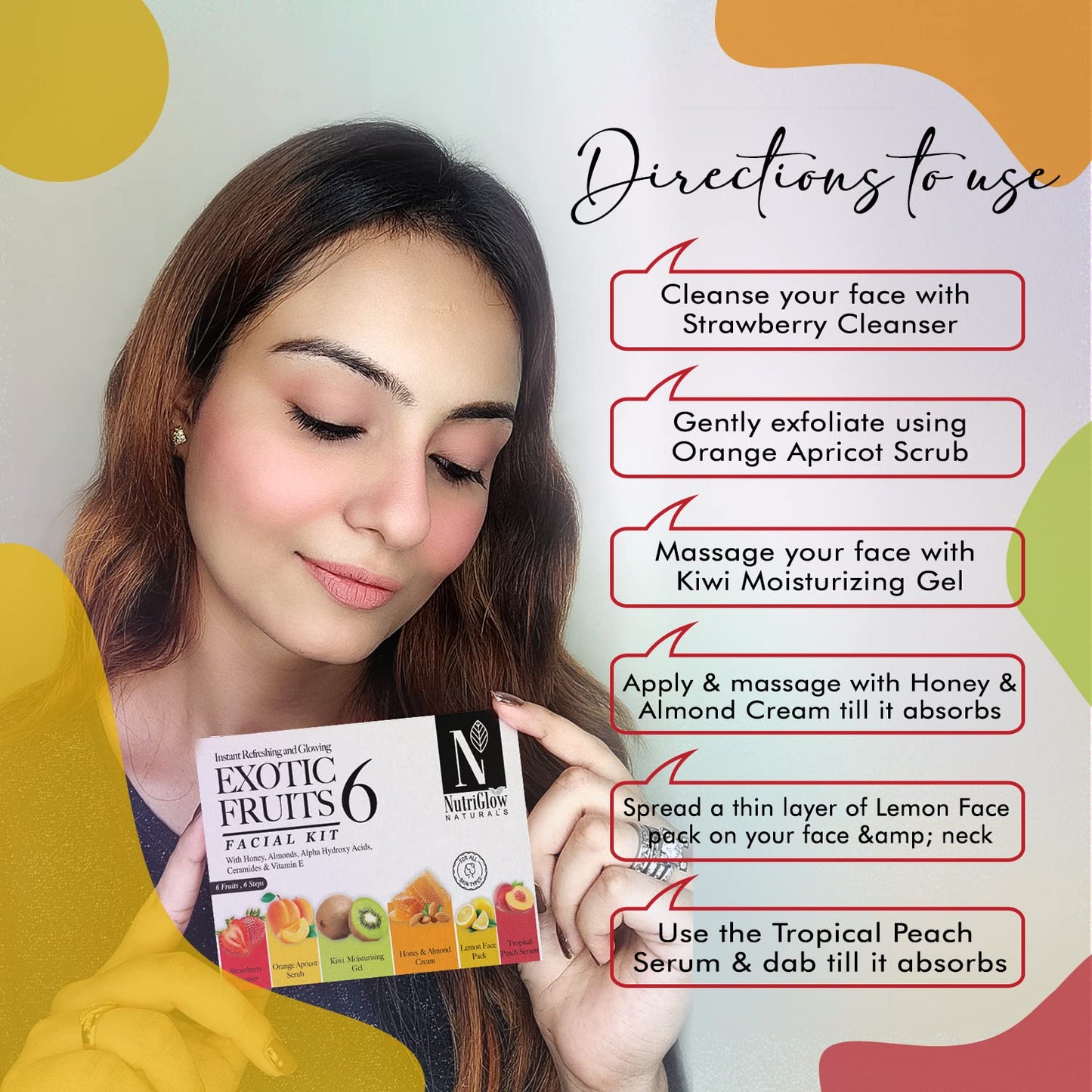 NUTRIGLOW Nutriglow Naturals Exotic Fruit Facial Kit with Honey, Vitamin E for Radiant Glow, 60G