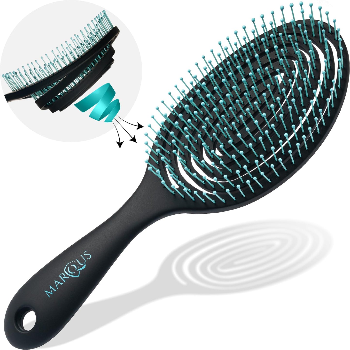 marQus Detangle Hair Brush women and men, Exclusive Ultra-soft bending Bristles and Body - Glide Through Tangles With Ease For All Hair Types - Women, Men, Wet And Dry Hair, 1pcs Turquoise Brush