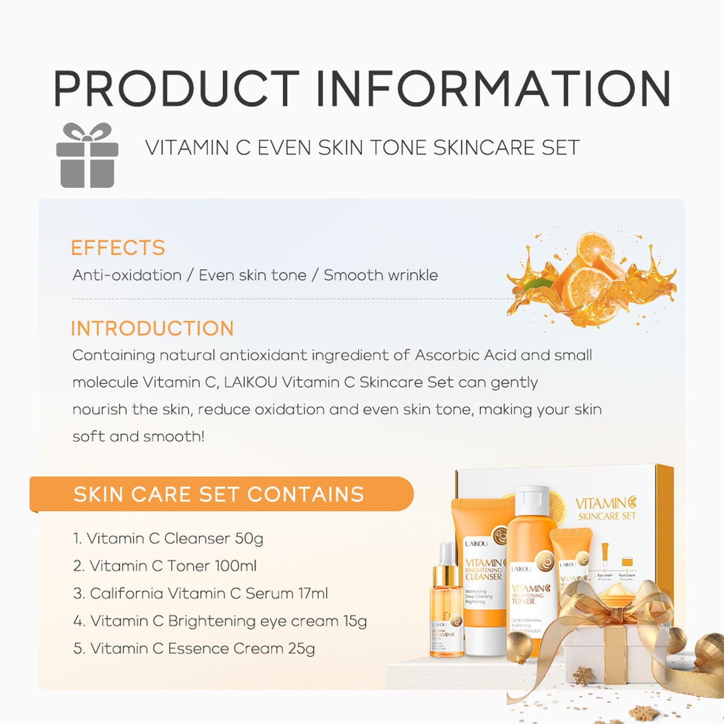 HAORQEE Skin Care Sets & Kits for Teenage Girls Gifts, Vitamin C Skincare Set Simple Beauty Pamper Anti-Ageing,Brightening,Moisturising Gift Sets for Women, Includes Cleanser-Toner-Serum-Eye Cream-Serum Cream